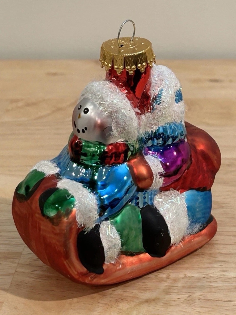 Vtg G&D Mercury Glass Ornament Snowmen Sleigh Christmas Winter Wonderland 4"x2”